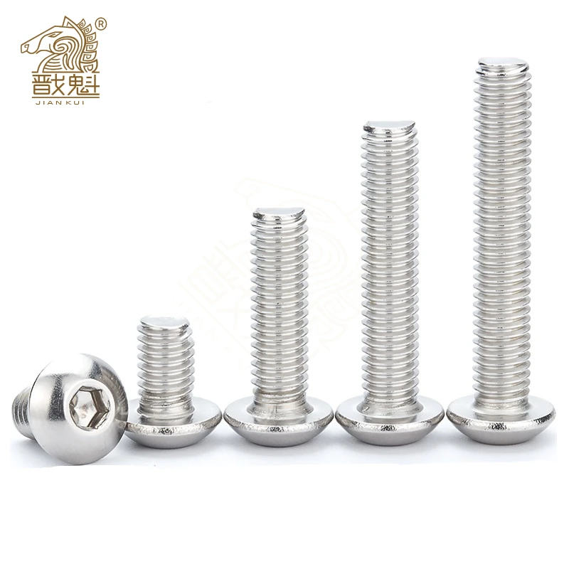100pcs 또는 50pcs Iso7380 M2 M2.5 M3 M4 M5 M6 볼트 A2-70 버튼 헤드 소켓 나사 볼트 Sus304 스테인레스 스틸 버섯 머리 나사