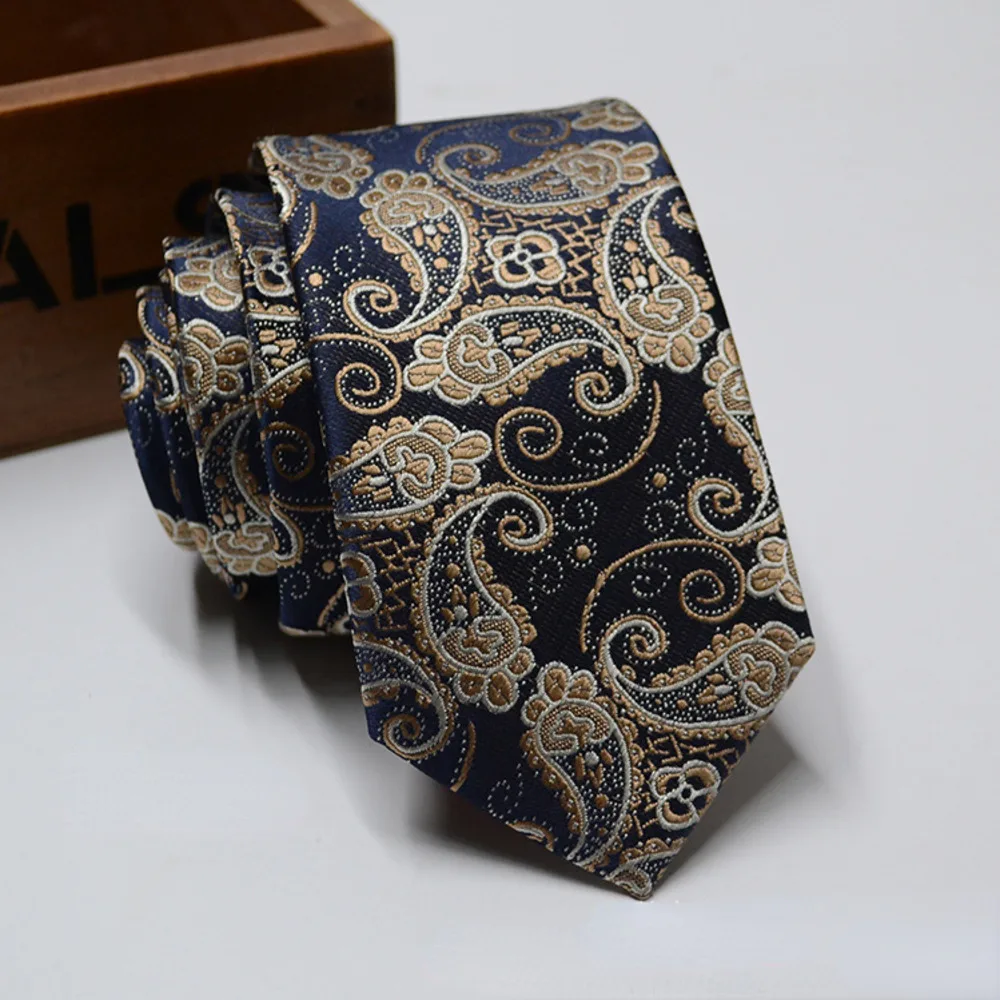 Korean Men\'s 6CM Polyester Paisley Necktie Narrow Skinny Striped Neck Ties Fashion Formal Wedding Cravat Suit Shirt Corbatas