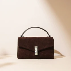 Genuine Leather Flap Design Small Square Bag Simple Versatile Commuter Cowhide Shoulder Bag Lady Chains Handbags