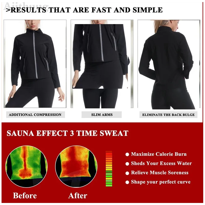 Aiithuug Trainer Tops with Side Pockets Fat Burn Jackets Women Body Shaper for Hot Sweat Workout Shirt Body Shaper Long Sleeve