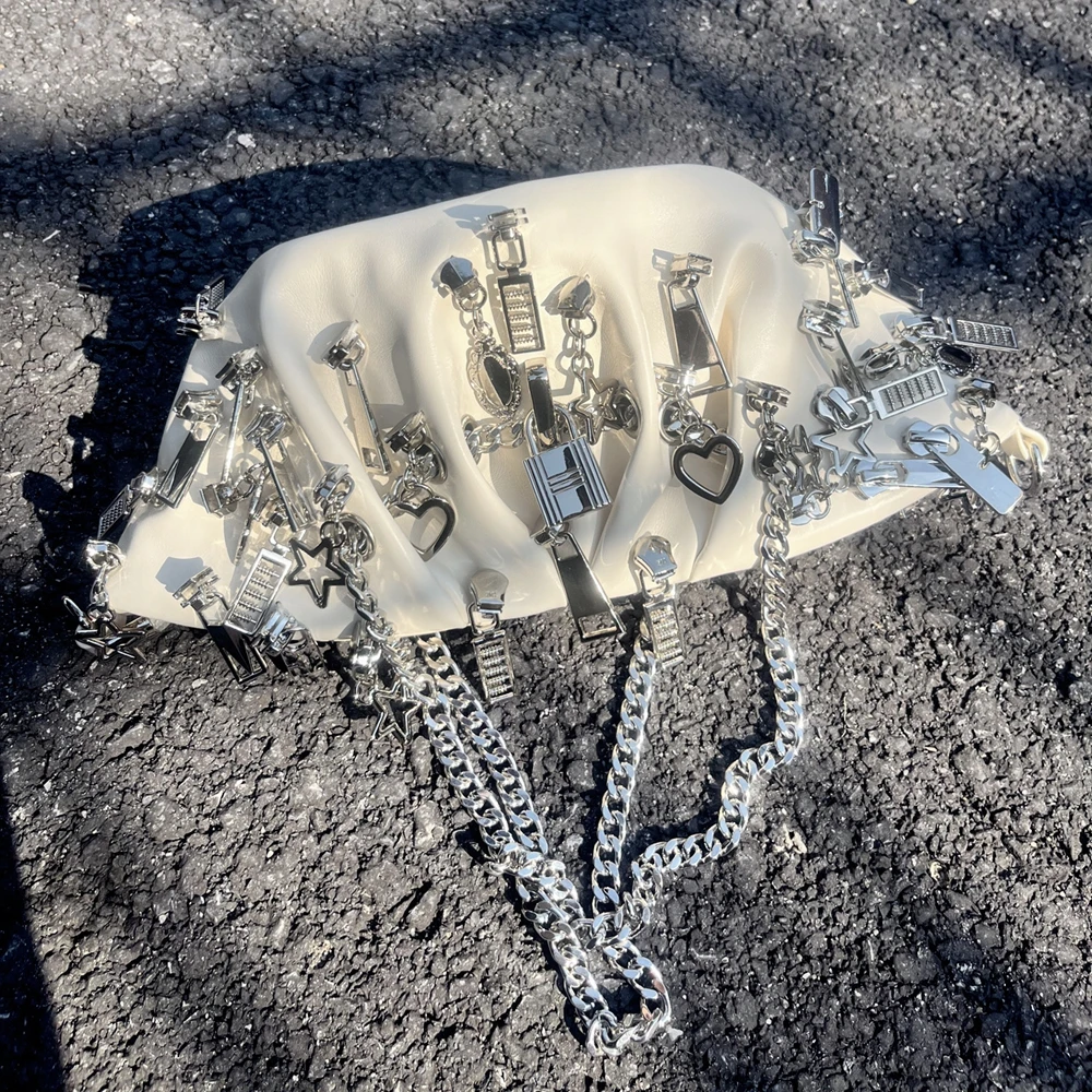 

Сумка-пельмень в стиле панк с драпировкой, на молнии, с декоративной застежкой, женская наплечная сумка, сумка для вечеринок в стиле Y2K, вечерняя сумка