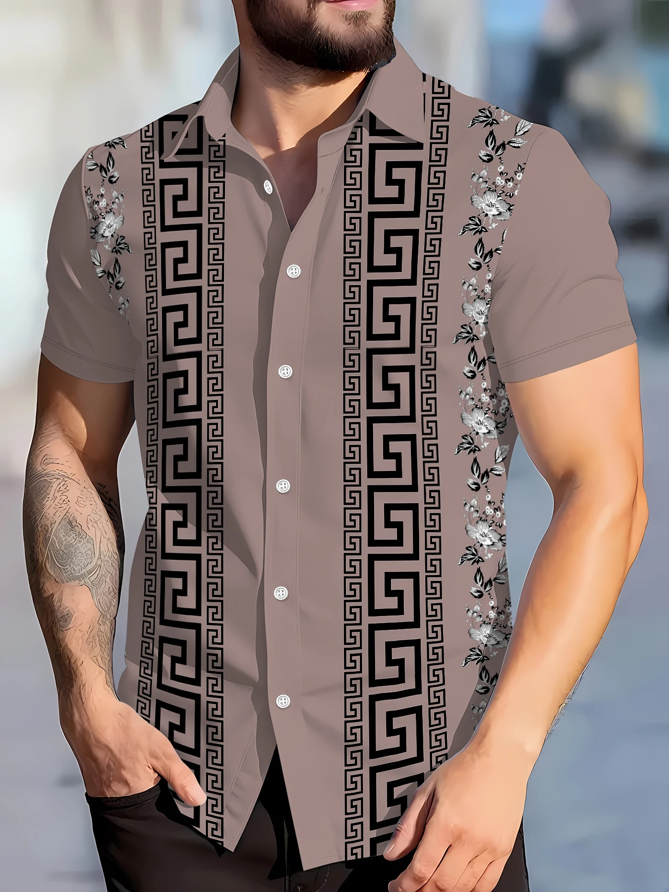 

2026 Summer New Style Men's Short-Sleeved Shirt with 3D Stripes Pattern Print - Street Casual Fashion Comfortable and Soft
