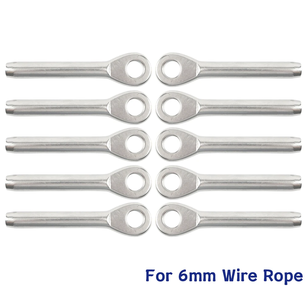 

10pcs 6mm swage Eye Terminal T316 Stainless Steel Wire Rope Fitting Cable Railing Assemblie Tensioner Marine Hardware