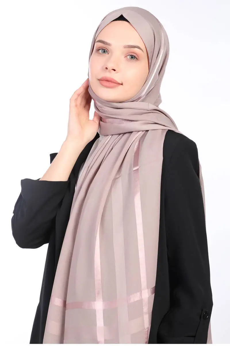 Miray Thick Striped Flush Chiffon Shawl Mink/Rose