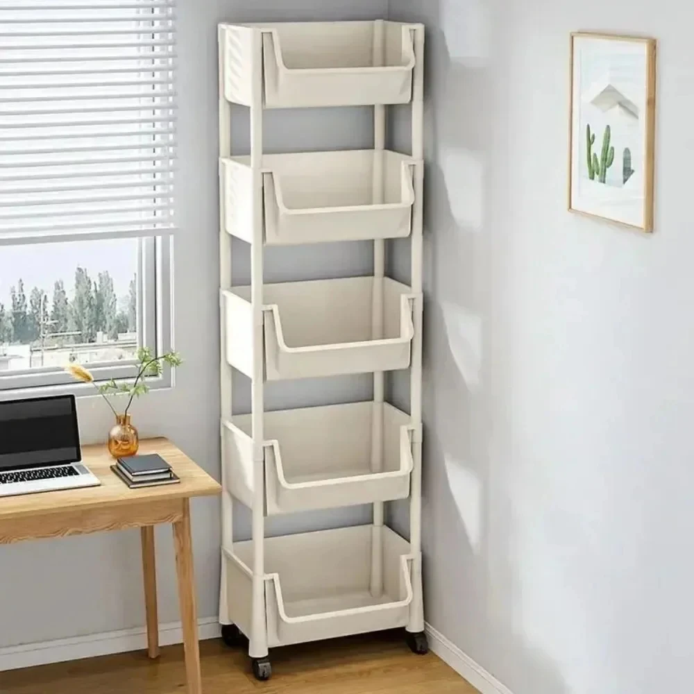 Trolley Bookshelf Movable Bookshelf Mobile Kitchen Storage Rack Multi-Layer Storages Shelve With Wheels Snack Cart Storage Rack