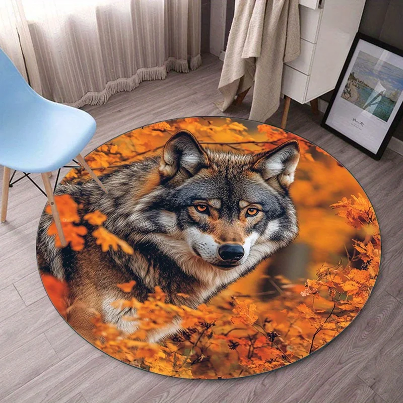 

Круглый Кристалл Бархатный Ковер Волк Осенние Листья Оранжевый Фон Дикая Природа Животное Принт Круглый Ковер Для Гостиной Спальни Пол Декор