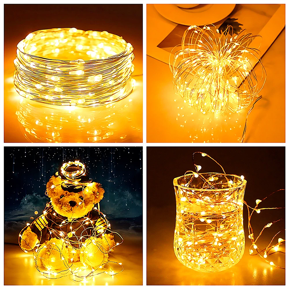 Guirlande lumineuse LED USB en fil de cuivre et d'argent, 5M/10M/20M, guirlande lumineuse féerique étanche pour noël, fête de mariage, décorative