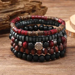 Bracelet For Men New Retro Style Cross Black Wooden Beads Coconut Shell Multi-piece Set Of Personality Bracelet