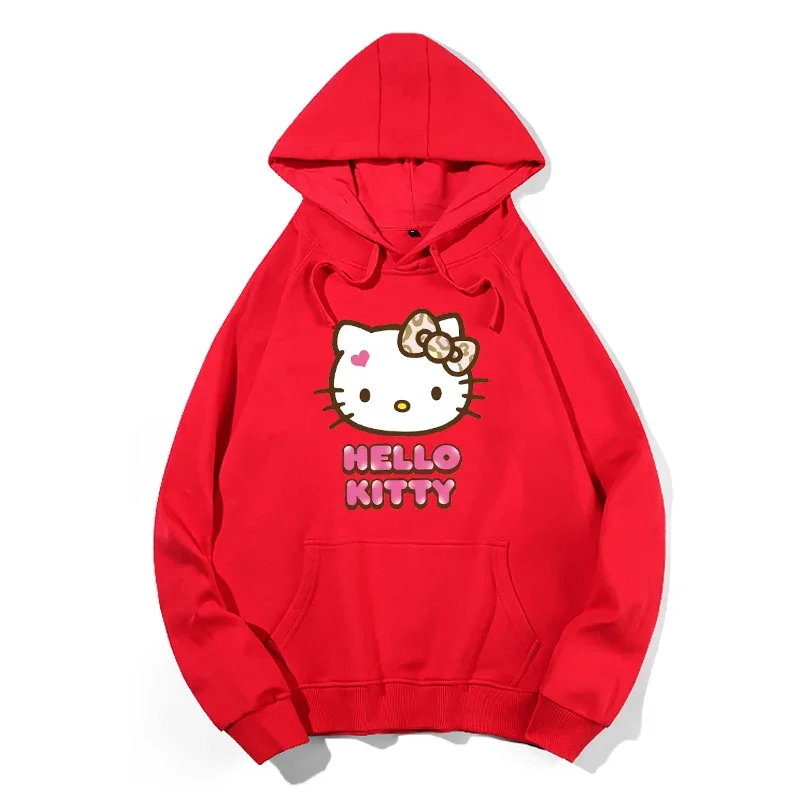 Cartoon fashion label Hello Kitty hood round neck pullover hoodie women loose oversized top hoodie clothes winter clothes women