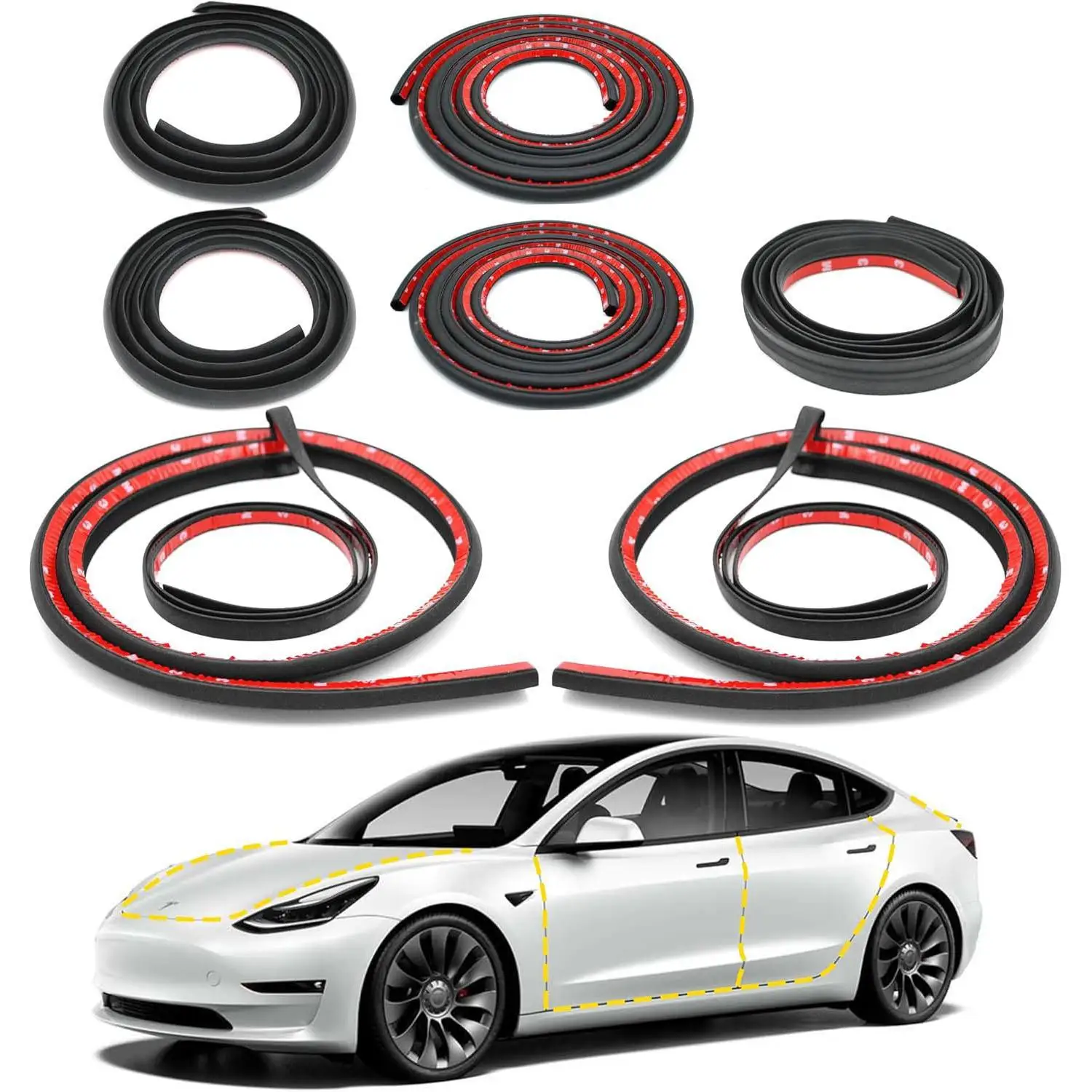 9Pcs Full Car Weather Seal Strip Kit for Tesla Model 3/Y/X Soundproof Waterproof Auto Mod Accessory