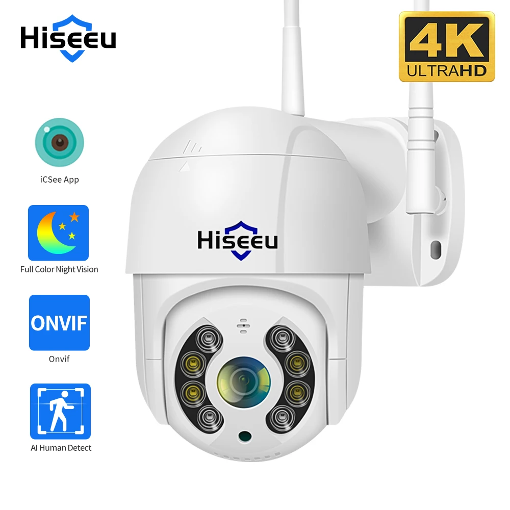 Hiseeu 4K 8MP Smart Wifi PTZ Camera 5x Digital Zoom AI Human Detection ONVIF Wireless CCTV IP Camera Iptv Security Protection