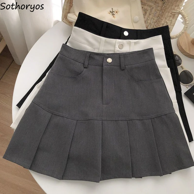 JK Pleated Skirts Women Button High Waist Summer College Stylish Temper Mini Skirt Lovely Harajuku Students All-match Ulzzang