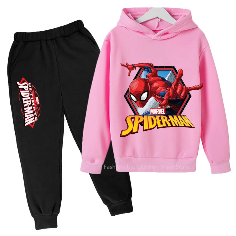 New Marvel Cool Spider-Man Hoodie & Pants Duo - Child-Friendly Cotton Clothes for Boys & Girls' Laid-Back Days