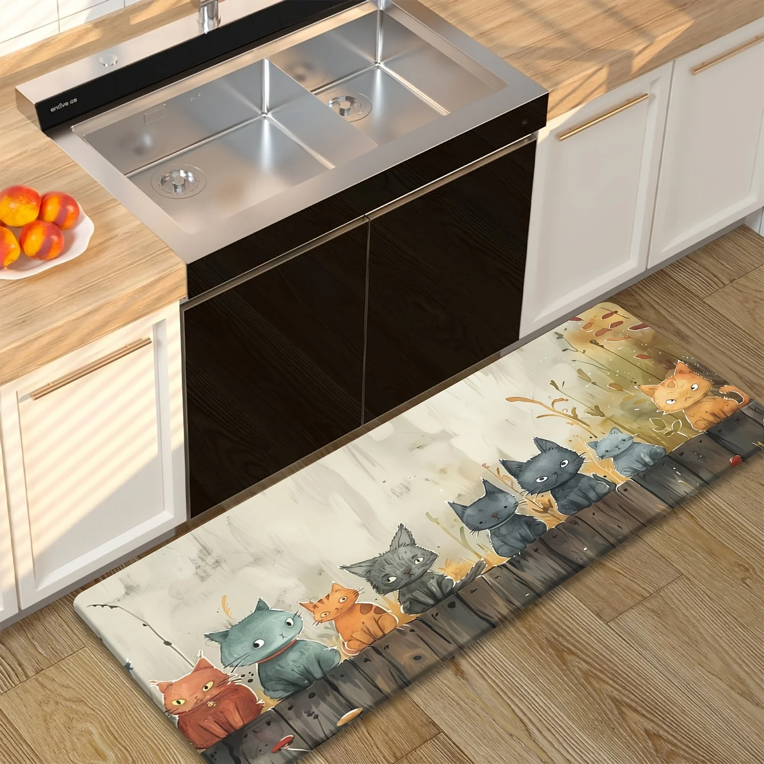 Soft Watercolor Pet Cat Runner Mat Anti Slip Water Absorbent Rug Adorable Kitten Decor Carpet For Kitchen Sink Home Entrance