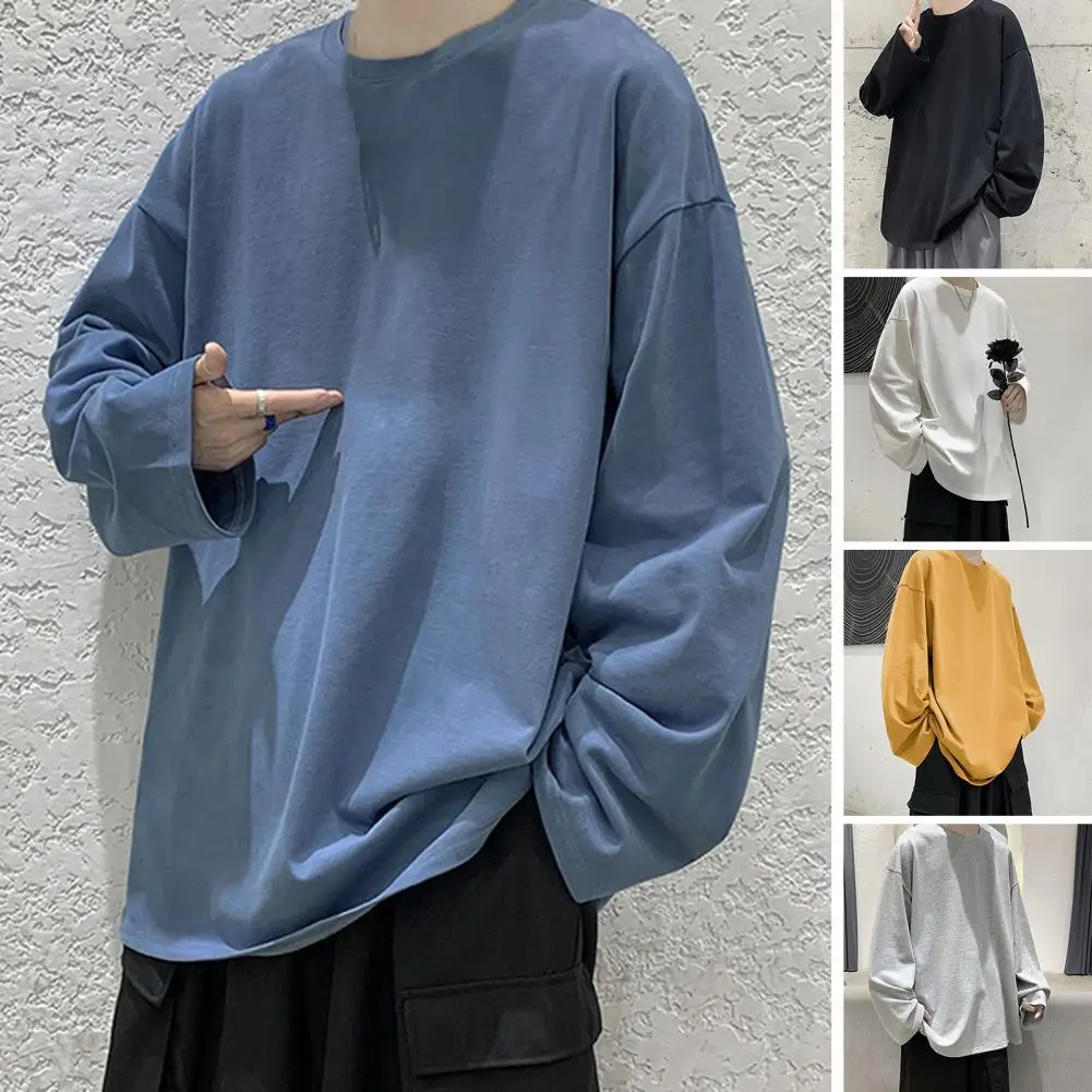 Fashion Solid Long sleeve T-shirt Men’s Autumn Korean Fashion Clothes Men Tops Men Woman Brand Tees Cotton Big Size 3XL