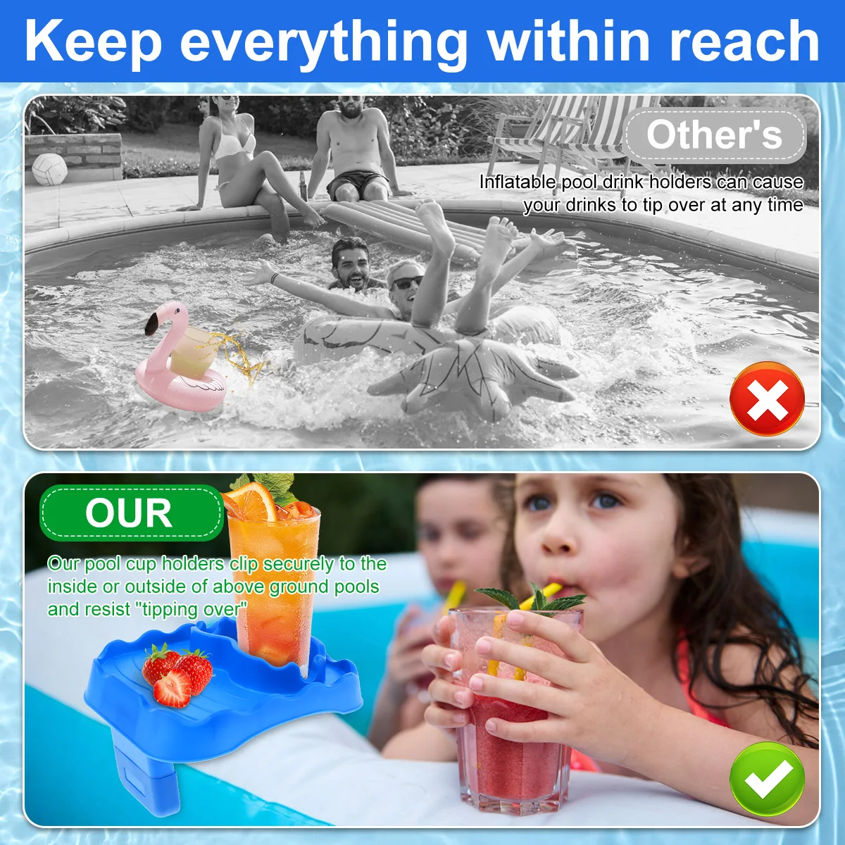 2Pcs Hot Tub Table Tray Adjustable Hot Tub Side Table with 2 Cup Holders Nonslip Inflatable Pool Drink Cup Holder Above Ground