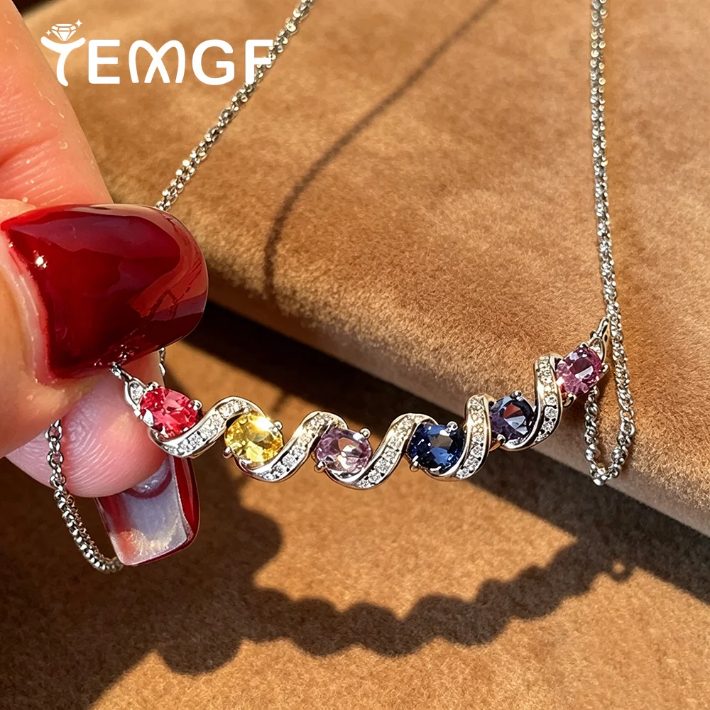 Rainbow Smile Pendant Necklace for Women Girls High Carbon Diamond 100% S925 Silver Spiral Jewelry Colorful Color Birthday Gifts
