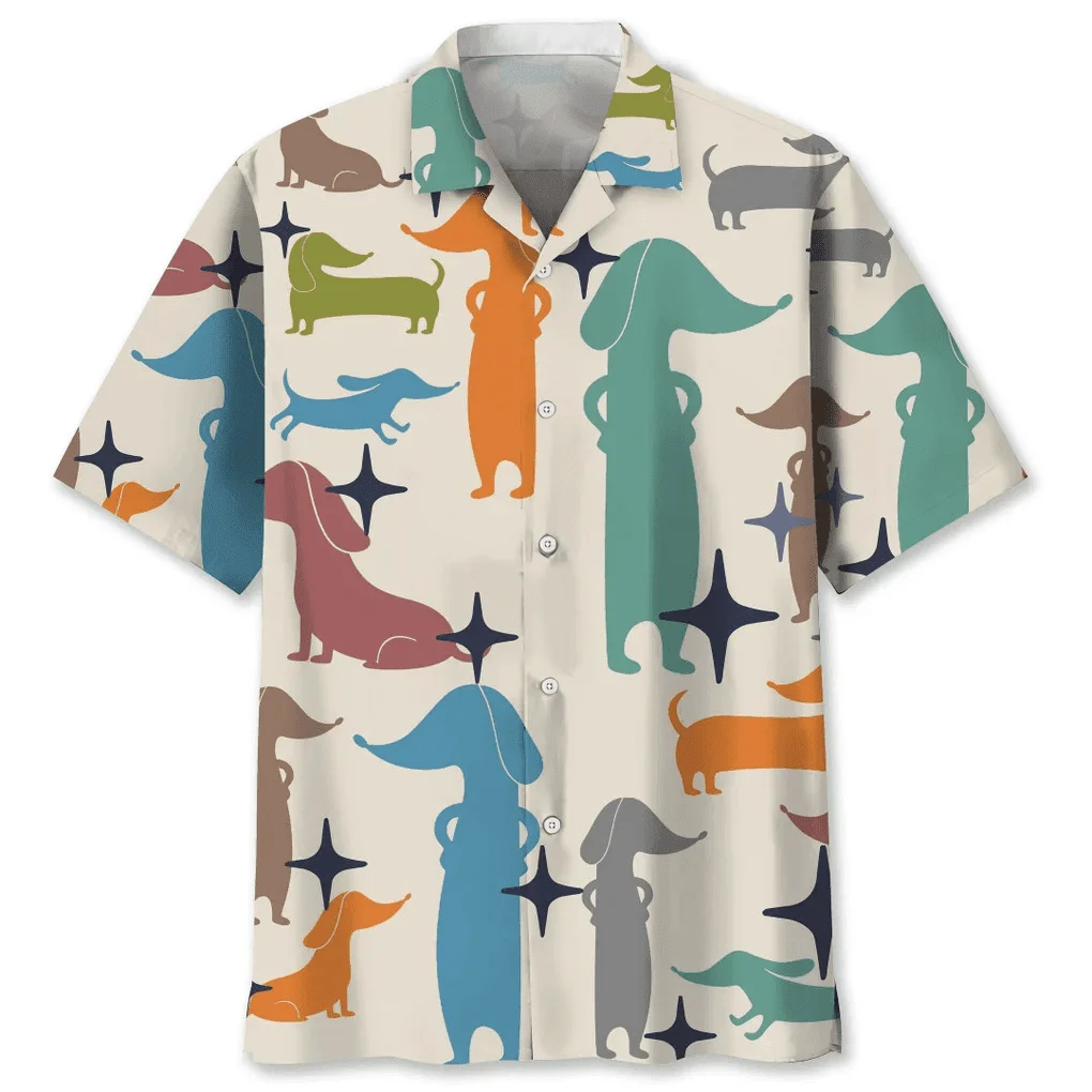 Schattige Puppyprint Hawaiiaans Heren Shirt Met Korte Mouwen 2024 Nieuw Casual Revers Top Mode Heren Shirt Plus Size Shirt