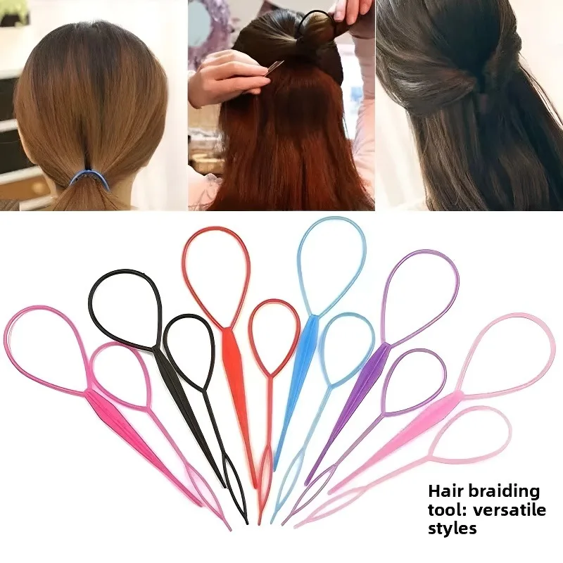 حلقة بلاستيكية سوداء مكونة من قطعتين من إكسسوارات الشعر، أداة تصفيف الشعر للنساء والفتيات #3