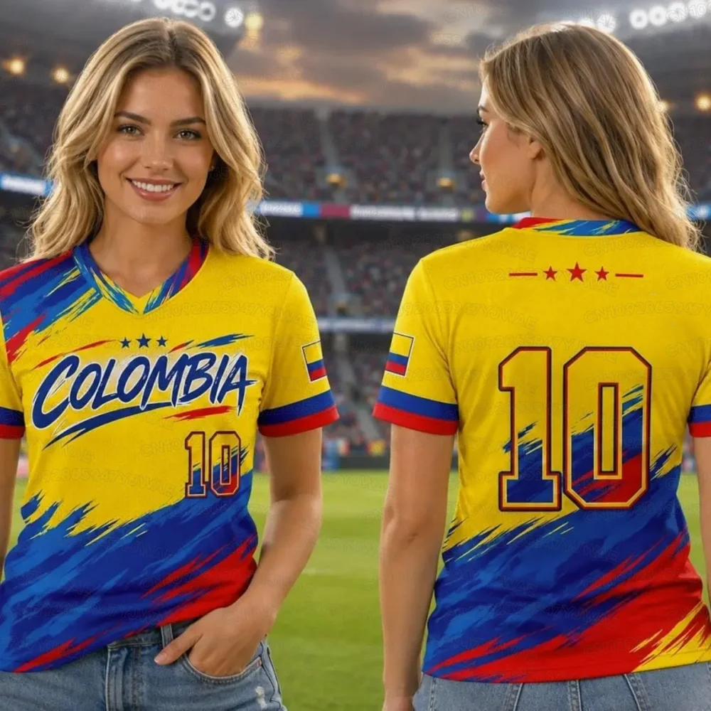 Women's Men's Colombia Print Summer Graphic Tee Jerseys Plus Size Sport T-Shirt V-Neck Short Sleeve T-Shirt