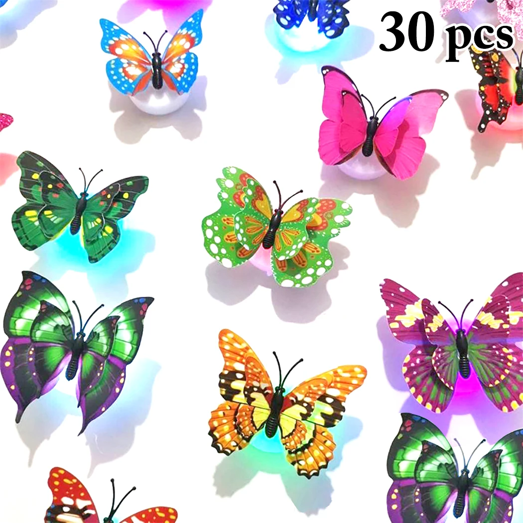 30Pcs/Set Butterfly Wall Sticker Lighted Cute Wall Decal Mural Sticker Decor LED Luminous Butterfly Light Nightlamp Bedside Lamp