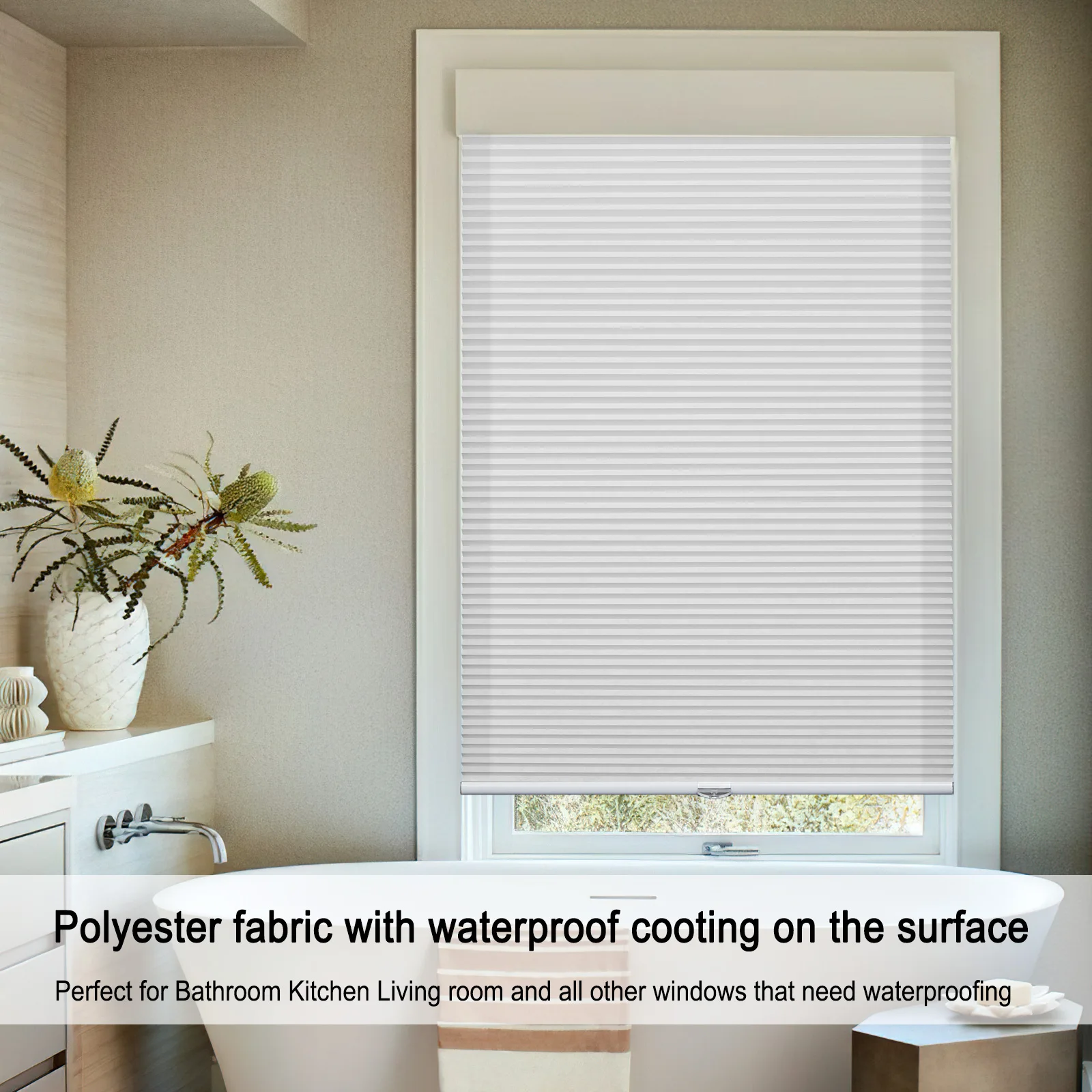 Moonice Custom Size Cordless Cellular Window Blind Light Filtering Waterproof Thermal Insulated Honeycomb Shades for Window