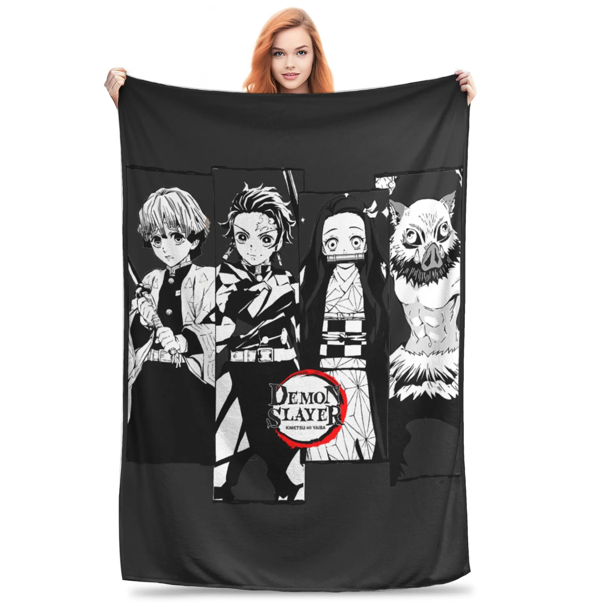 1PC Kids Demon Slayers Kimetsu no Yaiba Zenitsu Tanjiro Nezuko Team  Winter Blankets for Adults Bedding Home Interior Sofa Knee
