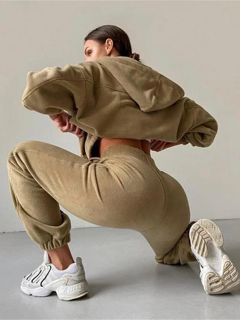 Streetwear Fleece 2 Piece Sets Women Outfit Autumn Clothes Women 2024 Hoodies Top and Pants Sets Casual Sweatsuits Woman Sets