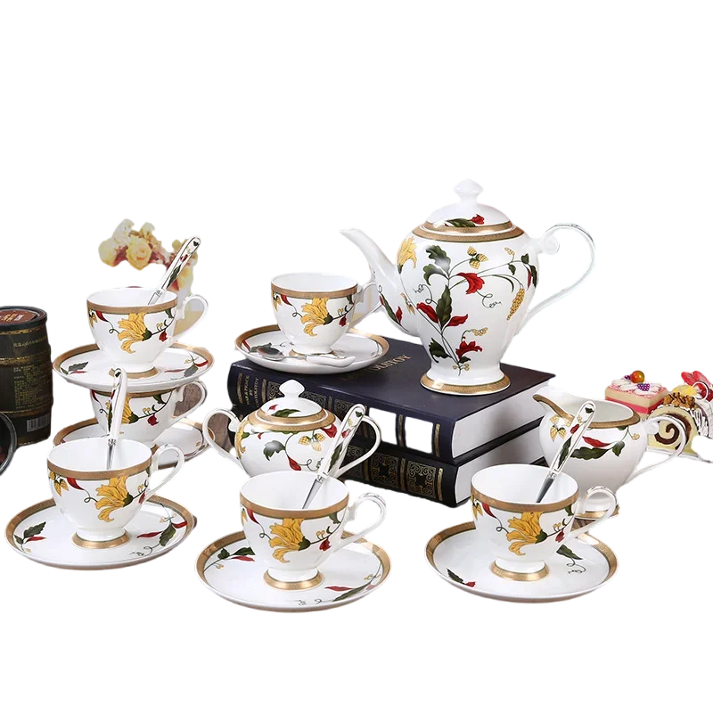 New, large series of coffee sets, ceramic afternoon tea cups, bone china and tea saucers European tea set