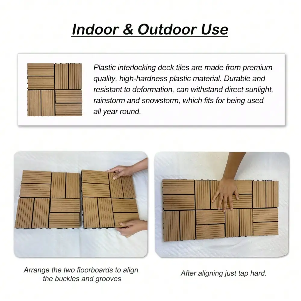 Juego de 20 baldosas de cubierta compuesta de plástico y madera, cubierta compuesta resistente a la oxidación, baldosas entrelazadas DIY con agua