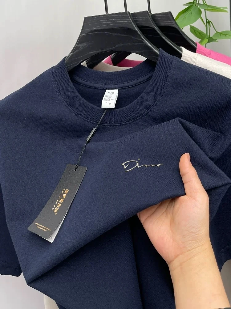 

High end brand 100% cotton short sleeve T-shirt summer fashion letter embroidery breathable new item round neck men's clothing