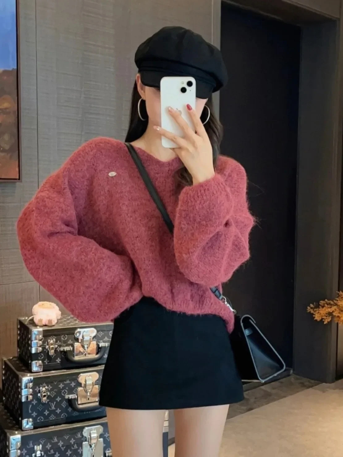 

Women Comfortable Soft Sle Oversized Hoodie Autumn Season Color Loose Fit Long Knitwear in Magenta for