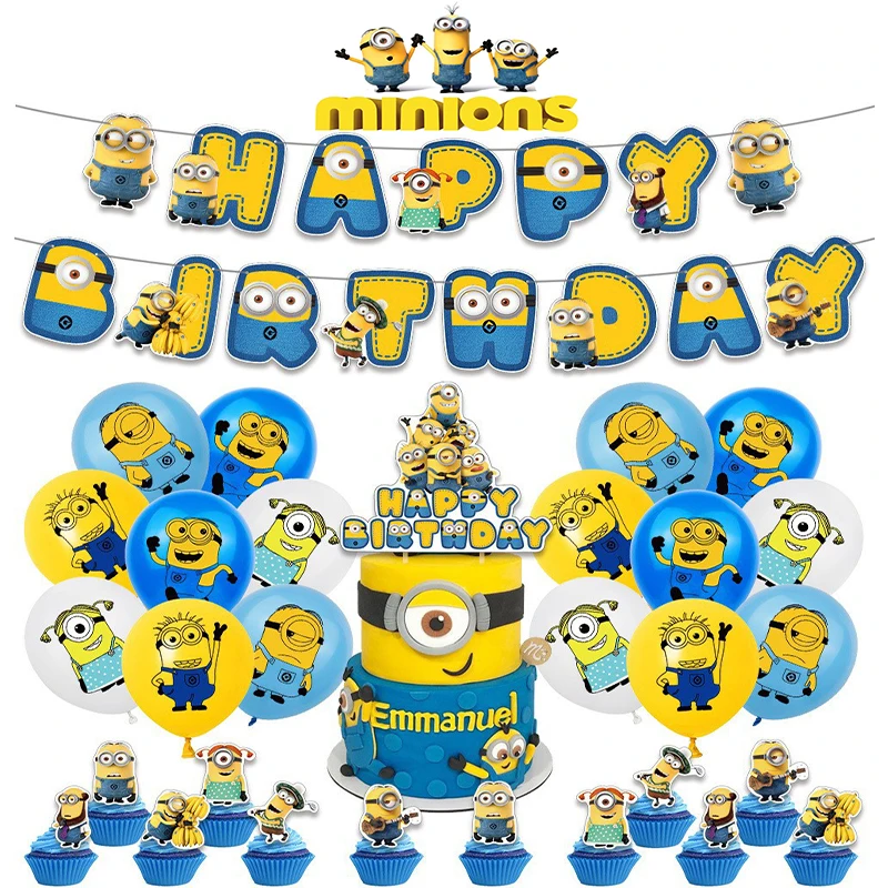 Nowe dekoracje urodzinowe Minionki Despicable Me Figurki akcji z anime Obraz peryferyjny Materiały imprezowe Baner balonowy