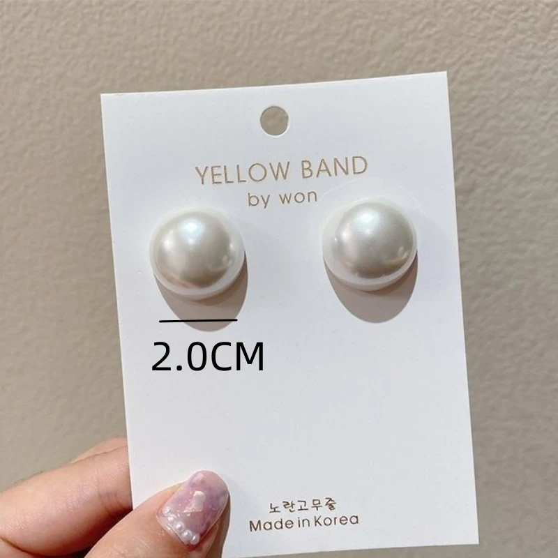 2.0CM Big Imitation Pearl Round Stud Earrings Minimalist Trend Statement Brincos for Women Geometric Party Wedding Girl Gifts