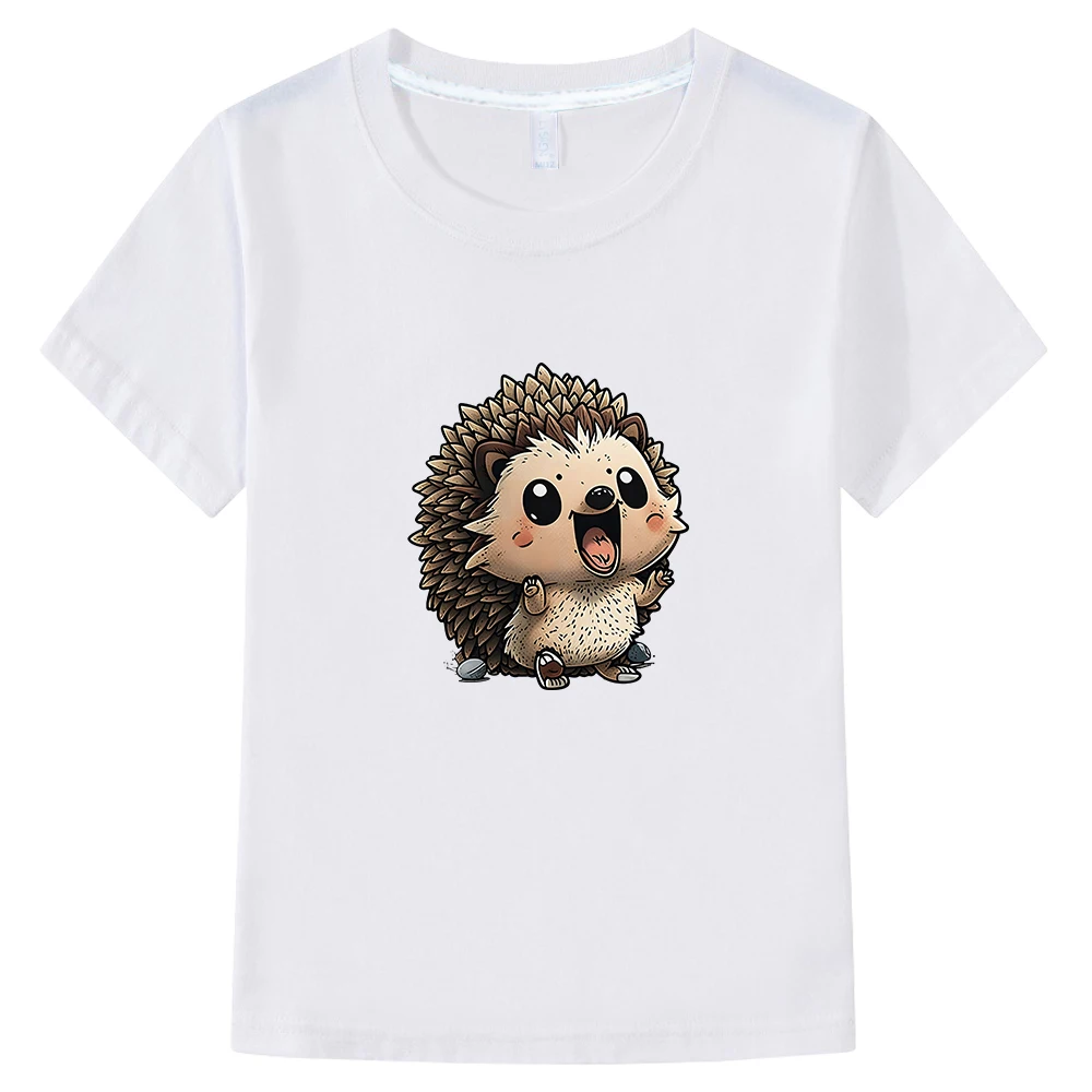 Hedgehog Kawaii Graphic Printing T-shirt Casual Short Sleeve 100% Cotton Tee-shirt Boys and Girls Soft Comfortable Tees Children