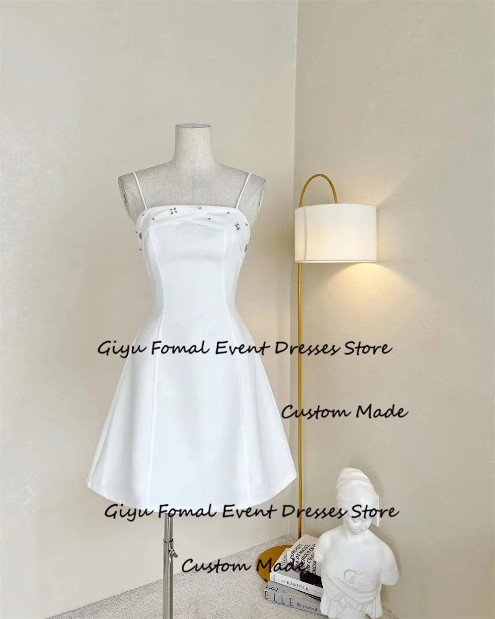 Giyu A-line Beaded Prom Dress Spaghetti Strap Mini-length Above The Knee Wedding Party Dress Summer Dress Cocktail Dress