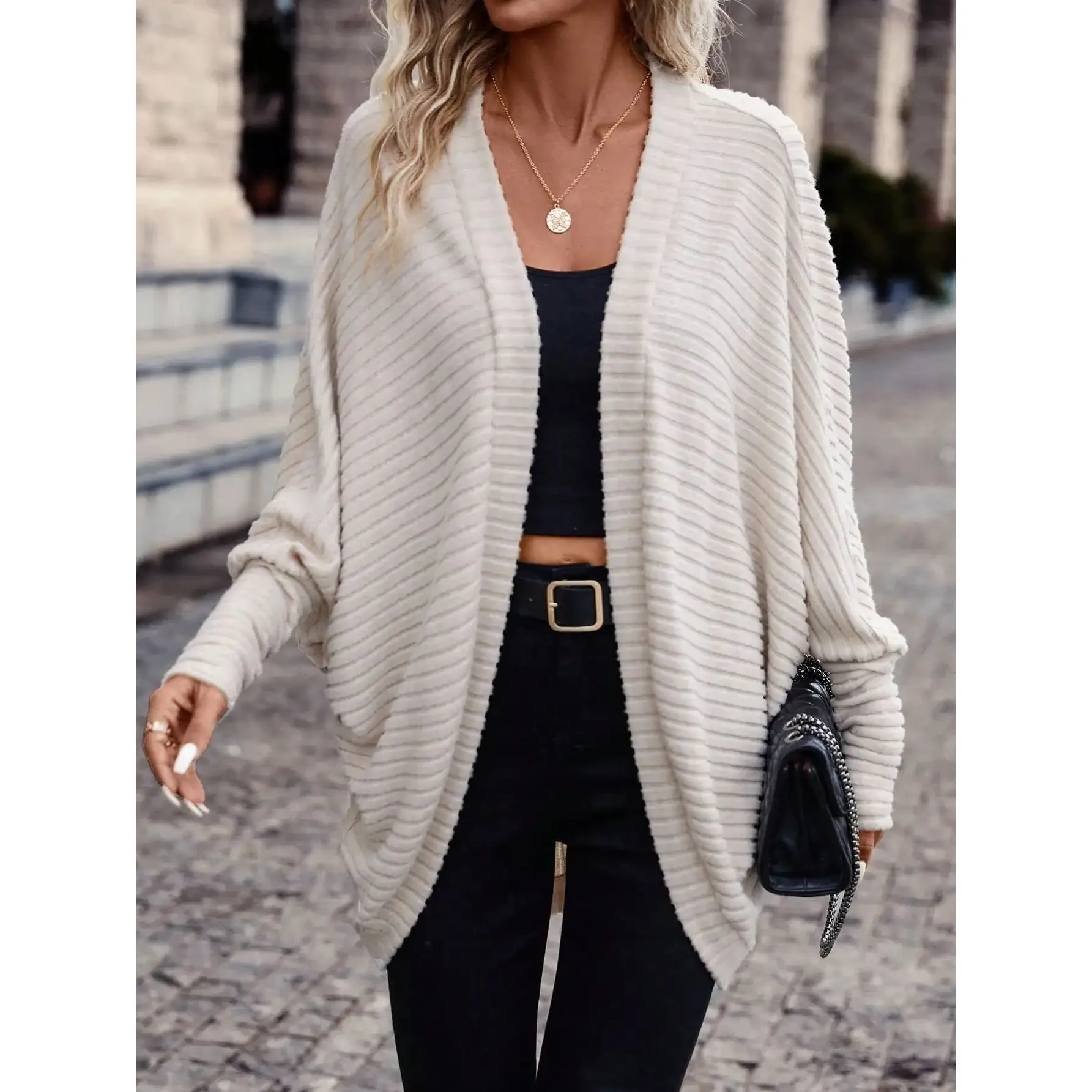 

Women's Regular Long Batwing Sve Cardigan Sweater Autumn 2024 Faion Ladies Knitwear Other Material 00%