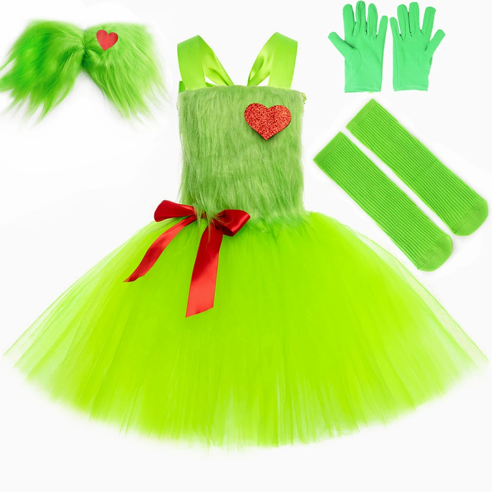 green emerald velvet dress The Nightmare Before Christmas Oogie Boogie Kids Children Green Tutu Dress Cosplay Costume main image 1