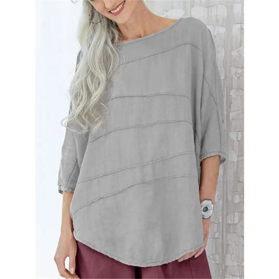 

Женская полосатая хлопковая толстовка, свободная посадка, футболка «летучая мышь», повседневный летний топ, модный лоскутный дизайн