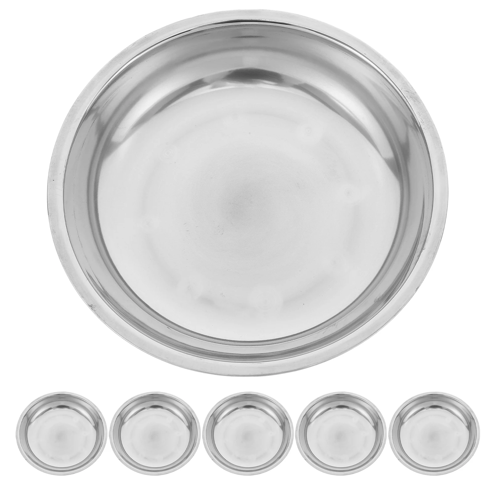 

6pcs Stainless Steel Plate Round Food Tray For Bbq Picnic Camping Dessert Fruit Storage Barbecue Serving Dish Silver
