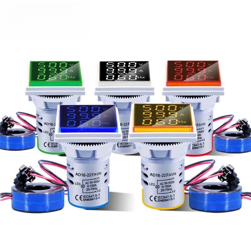 AC 60-500V 1-100A LED Digital Voltmeter Ammeter Hertz HZ Signal Lights 220V Voltage Current Meter Volt Amp Tester Detector