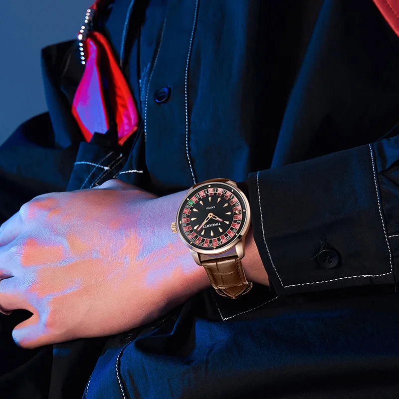 Timeartx ماركة 5031 ساعات كوارتز فاخرة جديدة رجل الروليت الأوروبي لعبة البوكر ساعة اليد حزام من الجلد