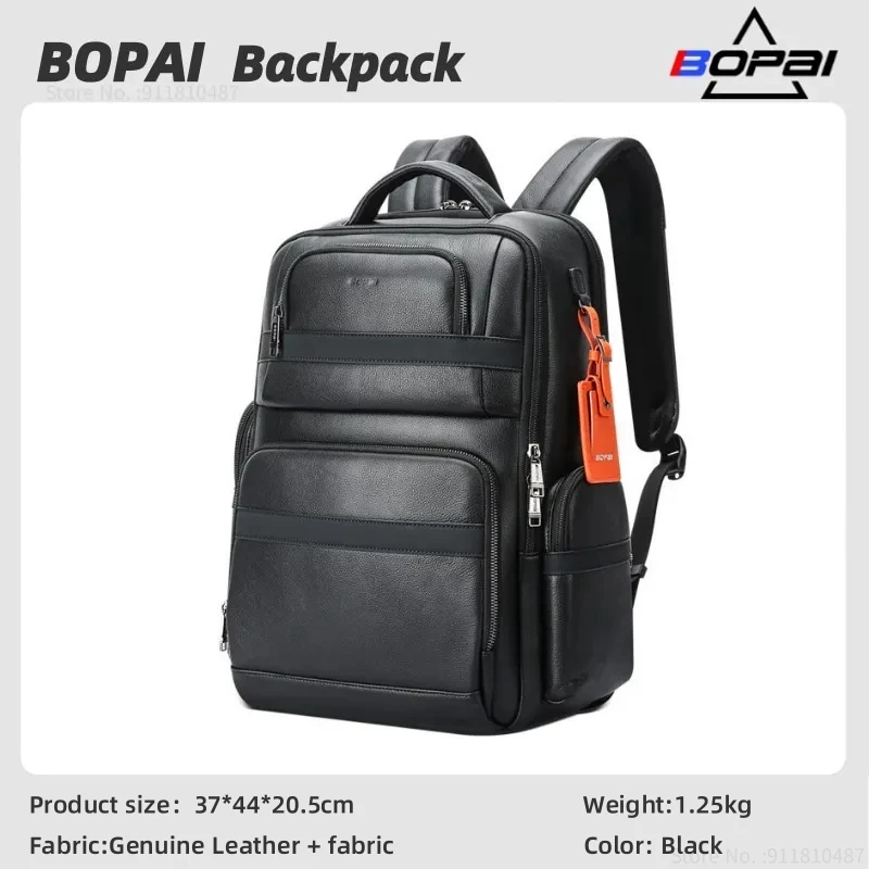 BOPAI Men Backpack Natural Cowskin 100% Genuine Leather Fashion Large Capacity Travel Men Layer Cow Leather Business Luxury Bag