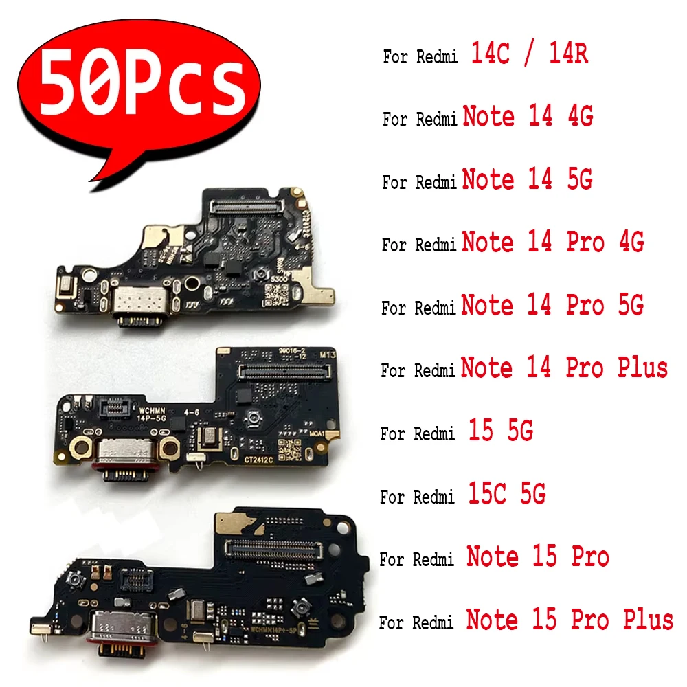

50Pcs,USB Charger Dock Connector Charging Port Micro Board Flex Cable For Xiaomi Redmi 14C 14R 15 15C Note 14 15 Pro Plus 4G 5G