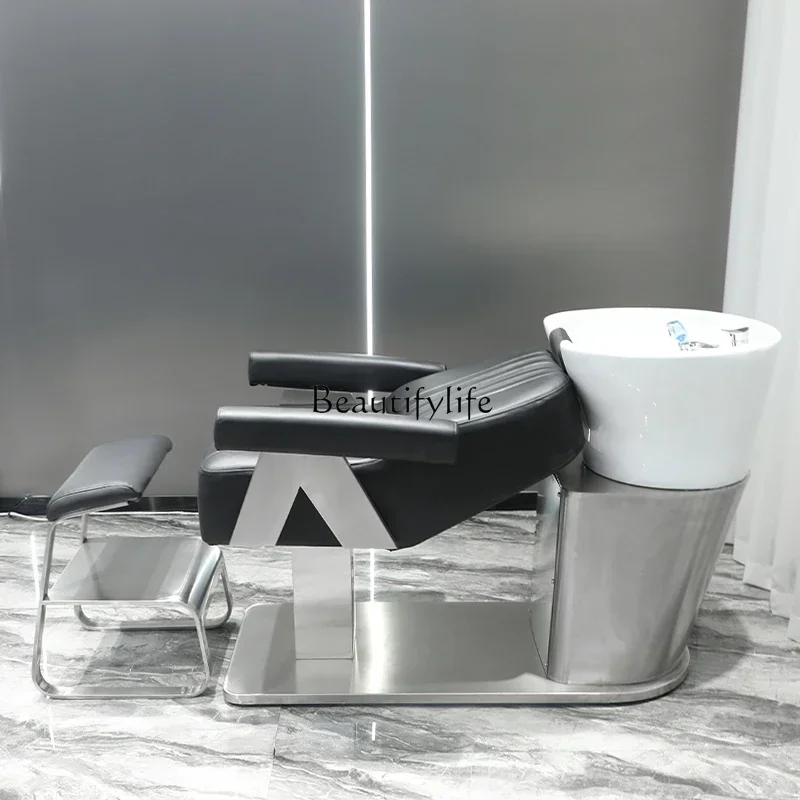 Silla de champú para salón de belleza, lavabo de cerámica Simple, cama de lavado media tumbada para peluquería