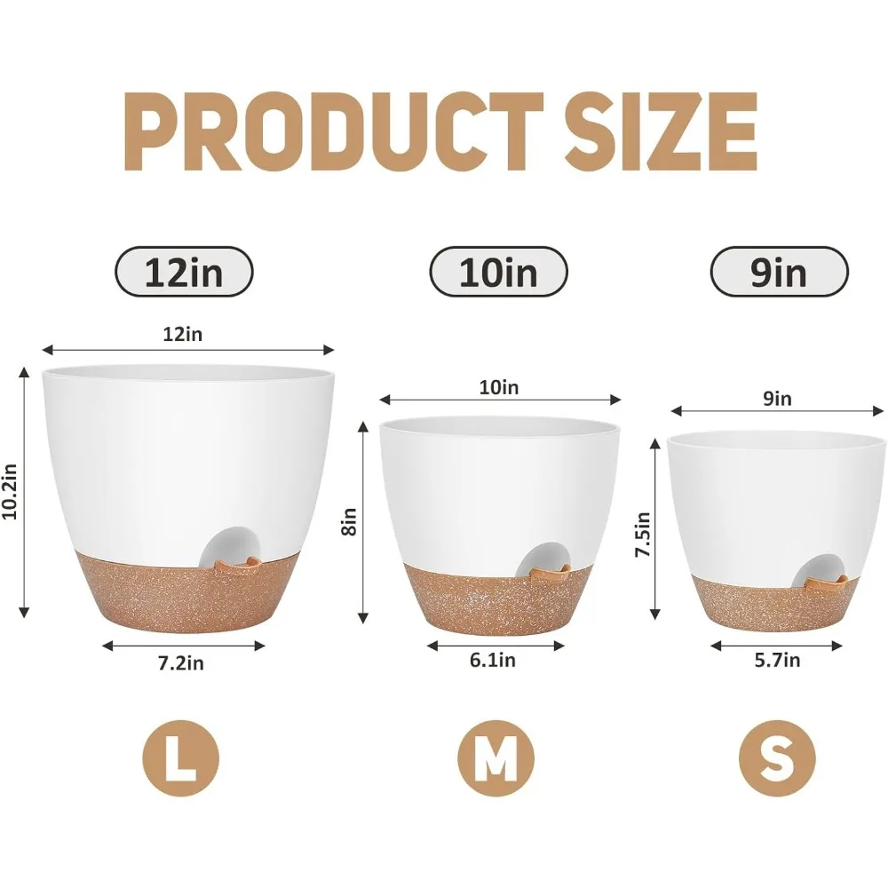 

Большие самополивающиеся горшки для растений, упаковка из 3 шт. с дренажными отверстиями, садовые цветочные горшки для дома и улицы