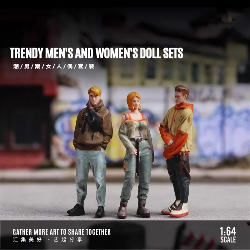 

New 1/64 Scale 3Pcs Resin Modern Trendy Fashion Male Female Set Scene Accessory DIY Action Figure Display Collection Gifts Toys