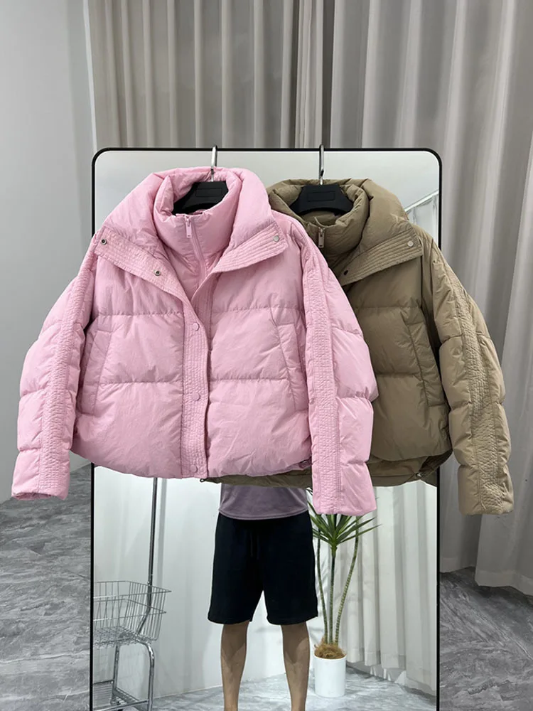 Casaco grosso e quente para mulheres, estilo pão, parkas com zíper, casacos à prova de vento, moda feminina, inverno