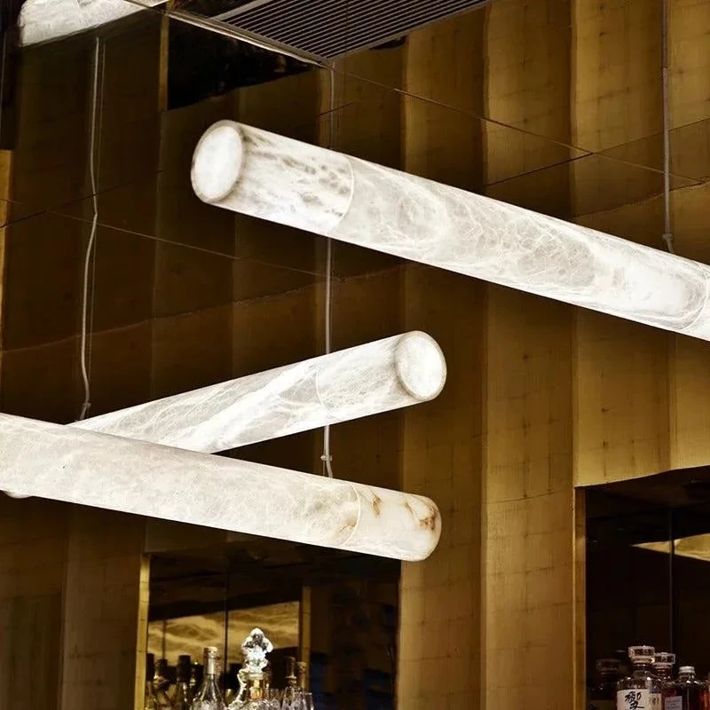 CHUBAN Modern Marble Pendant Lights Linear Kitchen Island Decor Lamp for Dining Room Table Bar Cafe Marble Ceiling Hanging Light