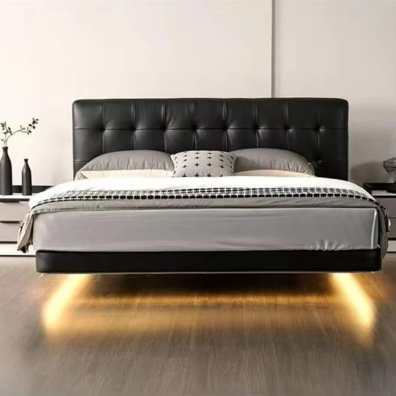 Low platformfamilybed frame set, high quality leather,modern simplicity, queen bed with lamp headboard, home furniture,hotel use